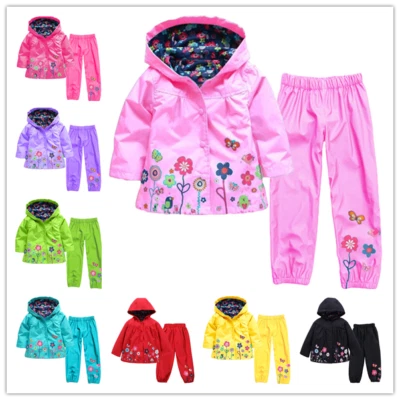 2PCS Toddler Boys Girls Windbreaker Waterproof Raincoat +Pant Kids Clothes Set - Image 1 of 4