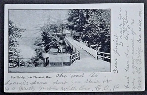 Lake Pleasant MA Souvenir Postkarte Ansicht Neue Brücke ca. 1905 mit Art Deco KOSTENLOSER VERSAND - Bild 1 von 2