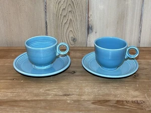 Fiestaware Ring Teacup and Saucer Set Of 2 Turquoise 1937-1969 Vintage - Picture 1 of 9