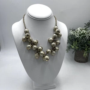 J. Crew Off White Faux Pearl Gold Tone Cluster Necklace Metal Spacers - Picture 1 of 11