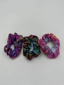 3 shiny multi coloured hair scrunchies,hair ties, hair bobble for girls/women. - Picture 1 of 2