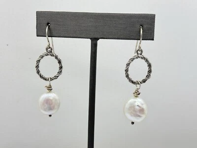 "Pendientes colgantes de perlas de plata esterlina O Paz PZ Israel 2"" 6,8 g" Foto 1 de 4