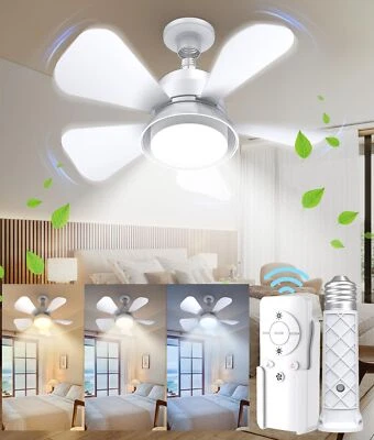 Socket Fan Light Ceiling Fans with Lights and Remote Dimmable LED Ceiling Fan... - Image 1 of 4