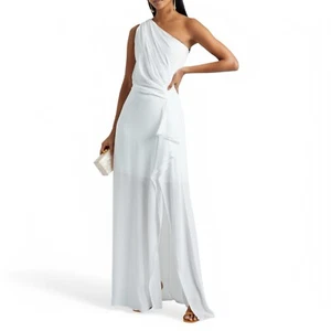 Halston Gown Size 4 Bride Collection White One Shoulder Crepe - Picture 1 of 14