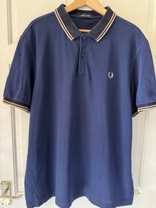 Fred Perry Men’s Navy Blue Twin Tipped Short Sleeved Polo Shirt Top - Size XXL - Picture 1 of 9