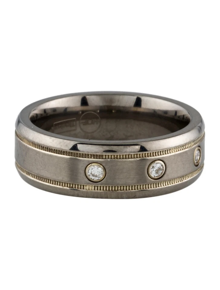 Hearts on Fire Sterling Silver & Titanium Diamond Milgrain Inlay Band Ring US 8 - Image 1 of 4