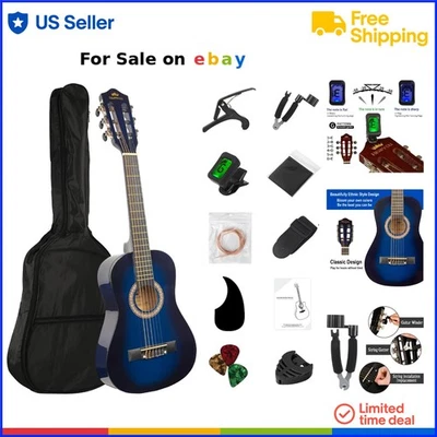 Acoustic Guitar Kit Basswood 30in Starter Bundle Tuner Capo Strings Strap - Image 1 of 4