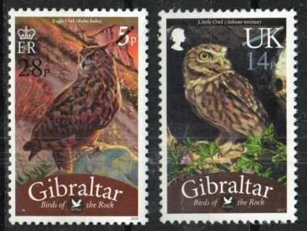 Gibraltar Stamp 1411-1412  - Owls surcharged - Image 1 of 1