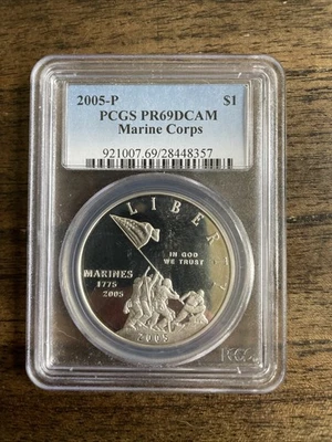 2005-P PCGS PR69DCAM Marine Corps Silver Modern Commemorative Dollar Proof - Image 1 of 2