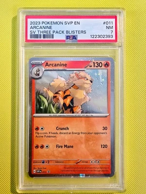 2023 POKEMON SVP EN-SV BLACK STAR PROMO THREE PACK BLISTERS #011 ARCANINE PSA 7 - Image 1 of 2
