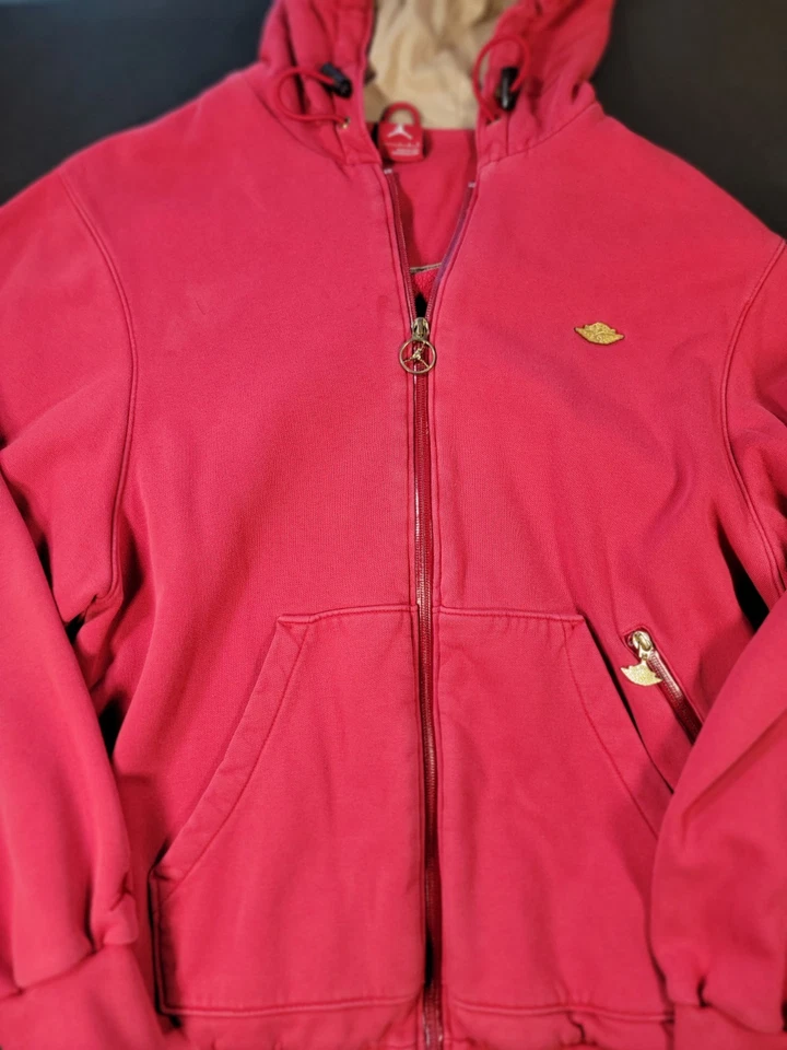 Air Jordan Mens Lg Wing Logo Full-Zip Hoodie Jacket Red w/ Gold Emblem & Zippers - Image 1 of 1