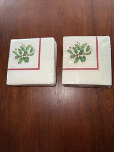2 Packages Lenox Holly Napkins CR Gibson 40 Beverage Paper Christmas Holiday NOS - Picture 1 of 7