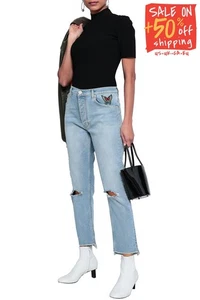 RRP€178 MAJE Jeans EU38 US6 UK10 M Ripped Style Faded Butterfly Patch - Picture 1 of 6