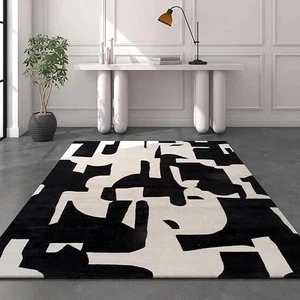 New Handmade Wool Area Rug White/Black Ebony Hand Tufted Rug Premium Quality - Picture 1 of 3