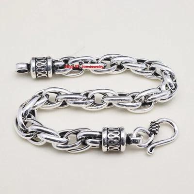 Solid 925 Sterling Silver Bracelet 8mm Oval Link Chain Men Women 8.26inch 29-31g - Image 1 of 4