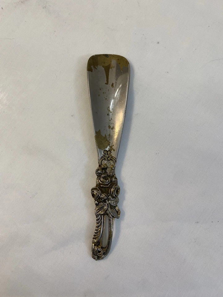 Calzascarpe In Argento Placcato vintage con rilievi e decori oggetto raro epoca - Immagine 1 di 4