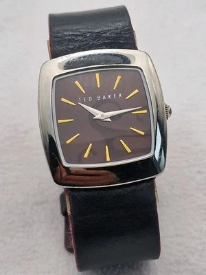 Teb Baker Maroon Dial Square Ladies Watch Japan Quartz Movt Leather Strap - image 1 of 4
