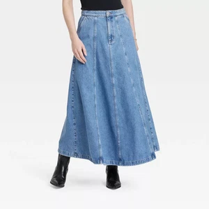 Women's Denim Circle Maxi Skirt - Universal Thread Medium Wash 2 - Picture 1 of 5