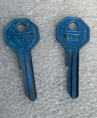 VINTAGE Blue CURTIS IND. B-10 EASTLAKE.O KEY FITS GENERAL MOTORS CARS set of 2 - Image 1 of 2