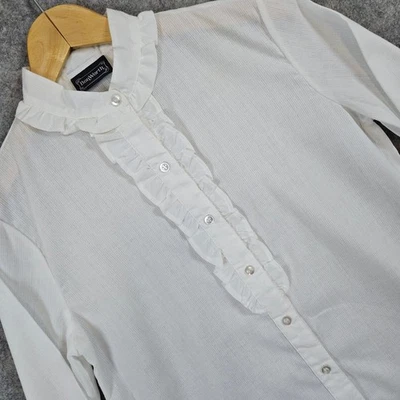 BonWorth Women's Size S White Ruffle Front Long Sleeve Button Up Blouse Sheer - Image 1 of 4