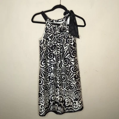 White House Black Market Satin Halter Dress Size 2 Floral Geometric Sleeveless - Image 1 of 4