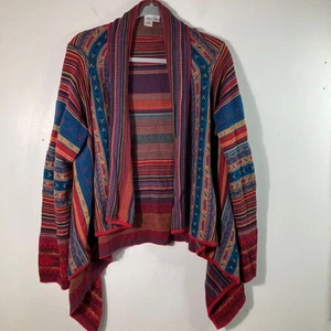 Cardigan donna Coldwater Creek maglia aperto a righe rosso verde marrone 1x cotone azteco - Foto 1 di 7