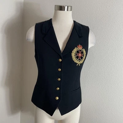 Vintage Jones New York Vest Womens 4 Wool Crest Button Equestrian Waistcoat - Image 1 of 4