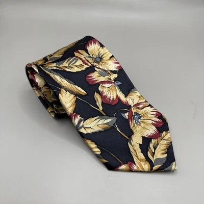 Corbata vintage Woodward floral negra amarilla seda 3,75" de ancho Foto 1 de 4
