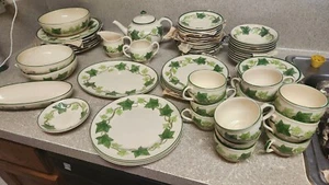 Franciscan Ivy Plates Handpainted Embossed Leaves MCM 1960s Set of 71 USA Made - Picture 1 of 17