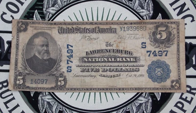 1902 $5 NB National Currency Kentucky *LAWRENCEBURG* KY CH#7497 #Y193968D ECC&C - Image 1 of 4
