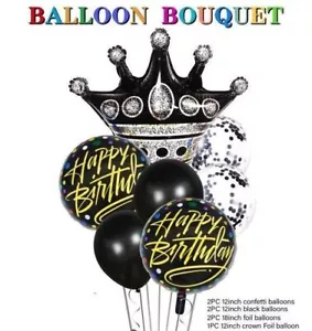 7 Pcs Balloons Bouquet Black Decoration Unisex Adult Happy Birthday Events Party - Picture 1 of 6