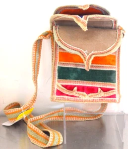 Vintage Indian Middle Eastern Ethnic Hippie Wallet Bag Purse Tan Green Purple - Picture 1 of 3