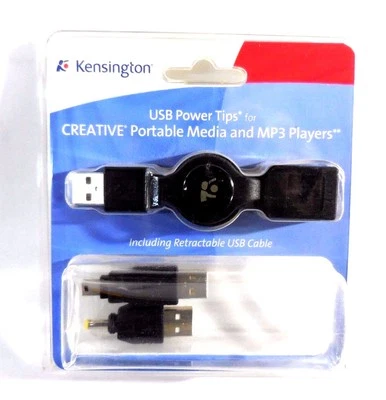 Kensington USB Power Tips & Retractable USB Cable for MP3 Players. NEW! - Image 1 of 4