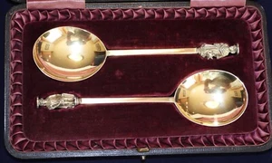 Antique 1891 Heath & Middleton Sterling Silver Gold Wash Seal Top Spoons - Bild 1 von 11