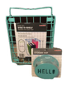 NEW * Lockermate Magnetic Cup “HELLO” & Extra Tall Wire 12” STAC•A•SHELF ~ TEAL