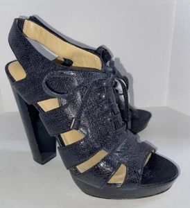 COACH Moreen Strappy 5” Heel Black Leather Sandals Sz 7.5B Excellent Condition! - Picture 1 of 7