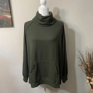 Eddie Bauer Damen Wasserfallausschnitt Shirt Medium Armeegrün Langarm Oberteil EUC - Bild 1 von 12