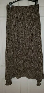 JBS black brown leopard Animal Print poly Layered Assymetric Midi Pullon Skirt L - Picture 1 of 7