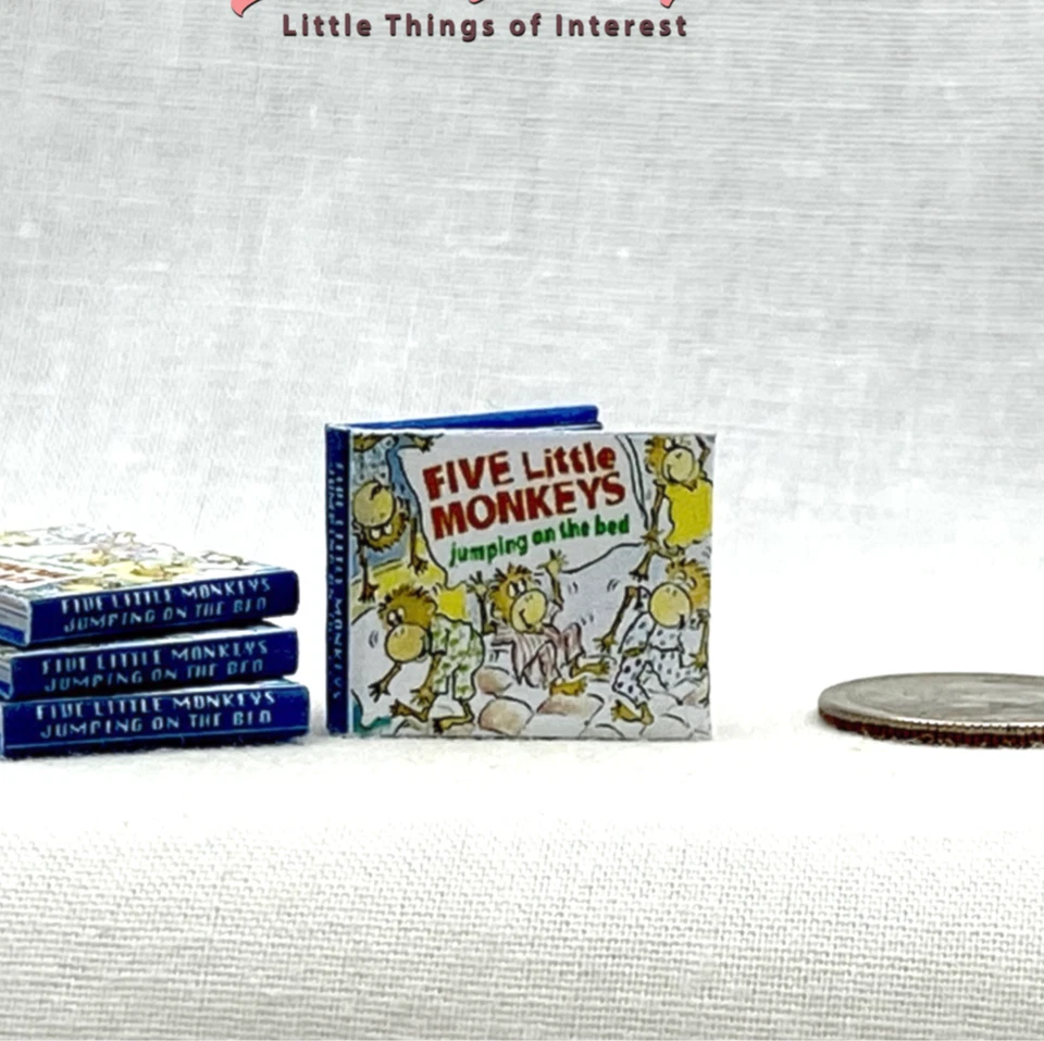 LITTLE THINGS OF INTEREST FIVE LITTLE MONKEYS Jumping On The Bed 1:12 Scale Miniature Readable Illustrated