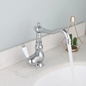Single Handle/Hole Basin Sink Faucet Chrome Finish Bathroom Vanity Mixer Tap - Picture 1 of 9