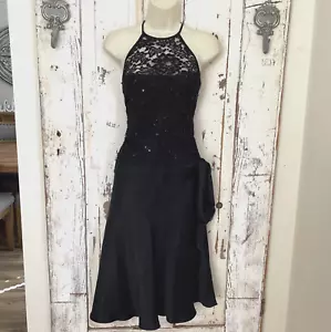Anne Klein Size 4 Black Silk Lace Sequin Drop Waist Cocktail Party Formal Dress - Picture 1 of 10