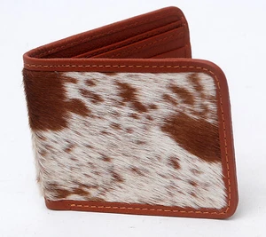 Cow hide Leather Men Bifold Purse Luxury HAIR ON Leather Card Holder Wallet-116 - Picture 1 of 3