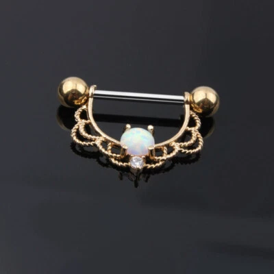 2pc Nipple Bar Ring 316L Surgical Steel Opal Zircon Shield Body Piercing Jewelry - Image 1 of 4
