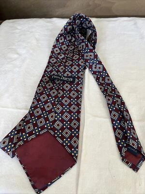 Nautica Men's 100% Silk Tie ~ Red ~ Geometric Floral ~ Italy USA - Image 1 of 4