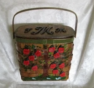 Cartera Cesta Tejida De Colección Pintada a Mano Árbol Pájaros MCM Granja Abuela Cottagecore - Imagen 1 de 9