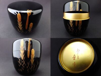 Japan WAJIMA Lacquer Wooden Tea Caddy Horsetail Design Makie Natsume (728) • 96.14$