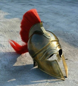 Medieval Greek Corinthian Halloween Armour Helmet with Red Plume Knight Spar - Picture 1 of 6