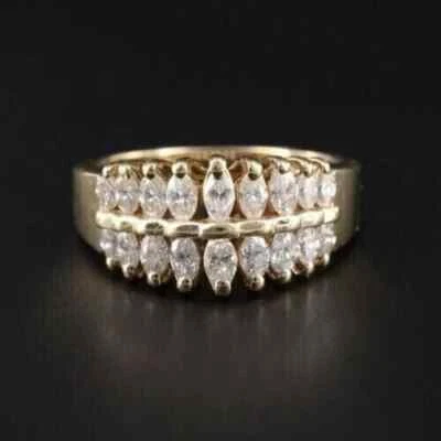 2.50Ct Marquise Cut Lab Created Diamond 14K Yellow Gold FN Engagement Fine Ring - Image 1 of 4