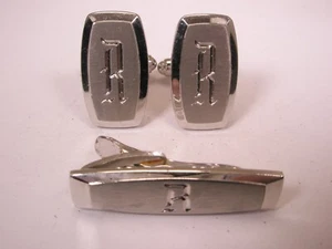R Monogram Initial Letter Vintage HICKOK Cuff Links & Tie Bar Clip robert ralph - Picture 1 of 11