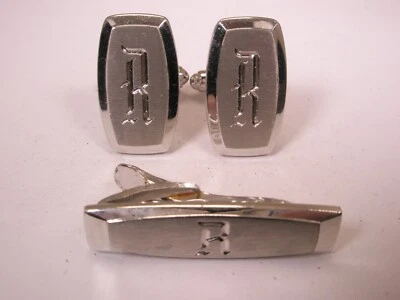 R Monogram Initial Letter Vintage HICKOK Cuff Links & Tie Bar Clip robert ralph - Image 1 of 4